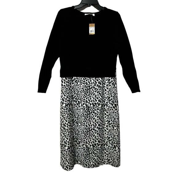 Hailey Lyn Silky Cheetah Print B&W Sweater Midi Dress Sz Small Black White - Picture 1 of 9